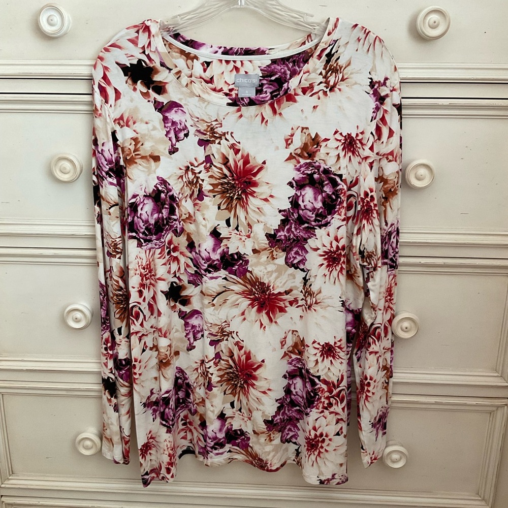 CHICO’S Touch Of Cool Wild Floral Layering Tee Size 3 (U.S. Size XL) - Picture 2 of 5
